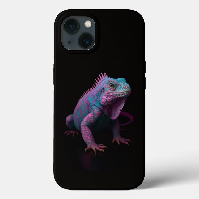 Black 4 Luxe iPhone 13 Case, Pink Tropical Iguana Case-Mate iPhone Case (Back)