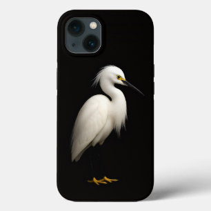 Black 4 Luxe iPhone 13, Elegant Snowy Egret iPhone 13 Case