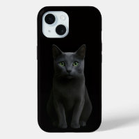 Black 4 Luxe iPhone 15 Case-Mate, Russian Blue Cat