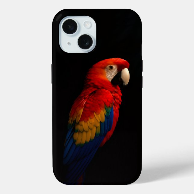 Black 4 Luxe iPhone 15 Case-Mate, Scarlet Parrot Case-Mate iPhone Case (Back)