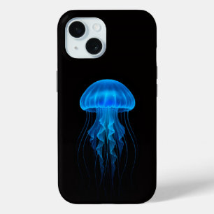 Black 4 Luxe iPhone 15 Mate, Neon Blue Jellyfish iPhone 15 Case