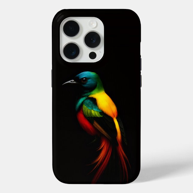 Black 4 Luxe iPhone 15 Pro Case-Mate, Rainbow Bird Case-Mate iPhone Case (Back)