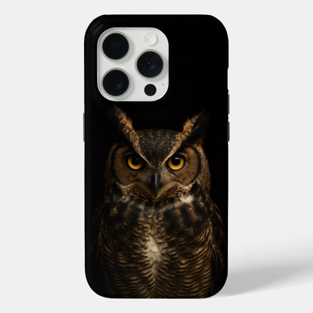Black 4 Luxe iPhone 15 Pro, Golden Amber Eye Owl Case-Mate iPhone Case (Back)