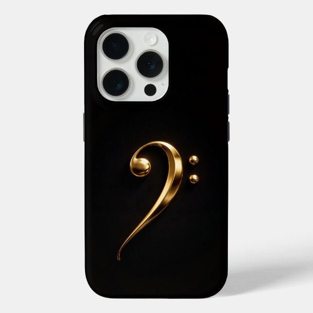 Black 4 Luxe iPhone 15 Pro Mate Golden Bass Clef Case-Mate iPhone Case (Back)