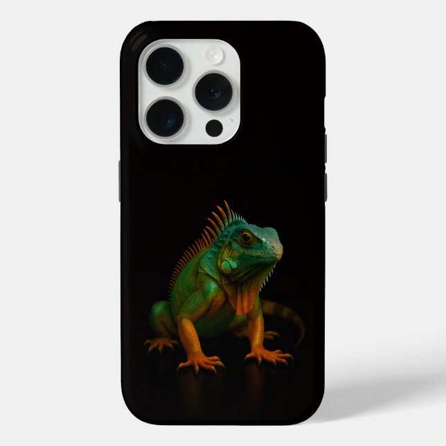 Black 4 Luxe iPhone 15 Pro Mate, Green Iguana Case-Mate iPhone Case (Back)