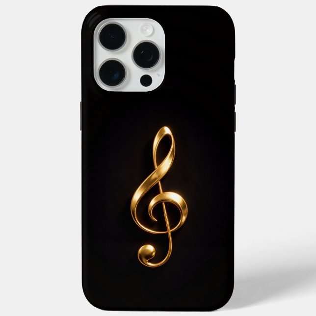 Black 4 Luxe iPhone 15 Pro Max, Golden Treble Clef Case-Mate iPhone Case (Back)