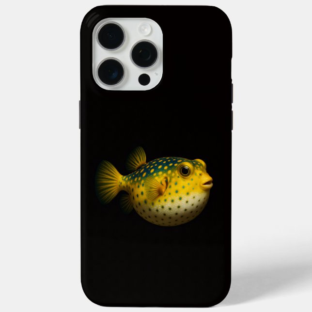 Black 4 Luxe iPhone 15 Pro Max, Yellow Putterfish Case-Mate iPhone Case (Back)