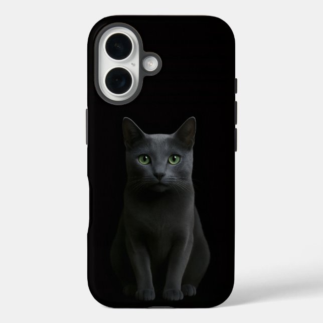 Black 4 Luxe iPhone 16 Case-Mate, Russian Blue Cat Case-Mate iPhone Case (Back)