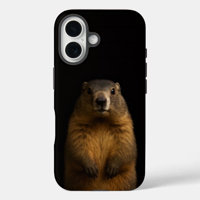Black 4 Luxe iPhone 16 Mate, Fluffy Marmot Case-Mate iPhone Case (Back)