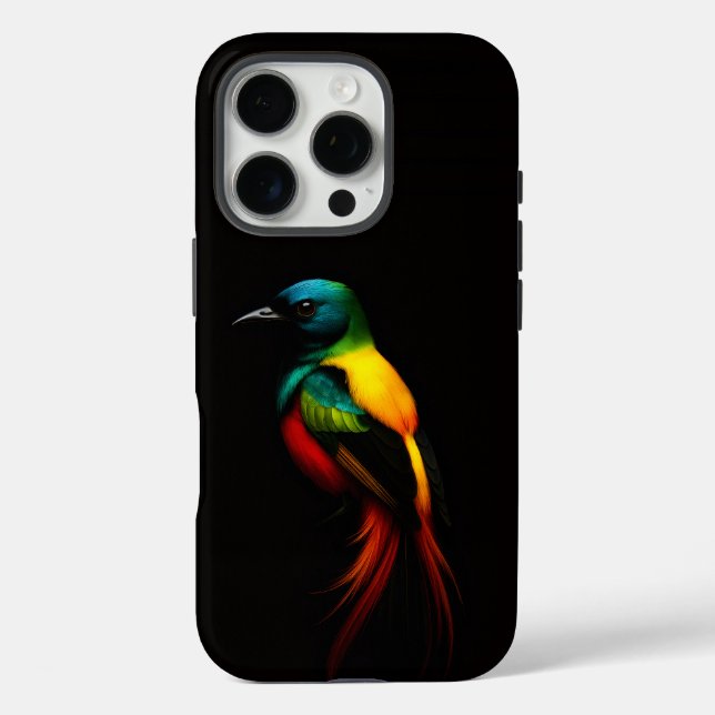 Black 4 Luxe iPhone 16 Pro Case-Mate, Rainbow Bird Case-Mate iPhone Case (Back)