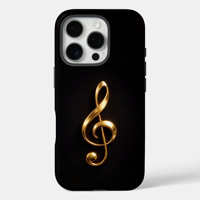 Black 4 Luxe iPhone 16 Pro, Golden Treble Clef Case-Mate iPhone Case (Back)