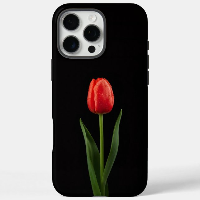 Black 4 Luxe iPhone 16 Pro Max, Ruby Red Tulip Case-Mate iPhone Case (Back)