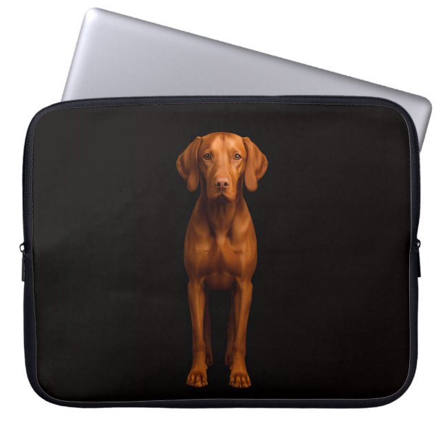 Black 4 Luxe Laptop Sleeve, Agile Vizsla Dog Laptop Sleeve (Front)