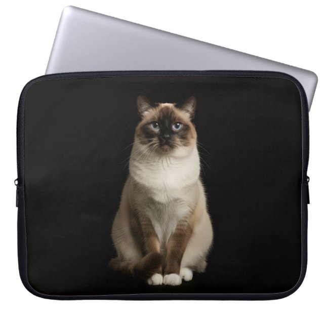 Black 4 Luxe Laptop Sleeve, Birmanese Cat Laptop Sleeve (Front)