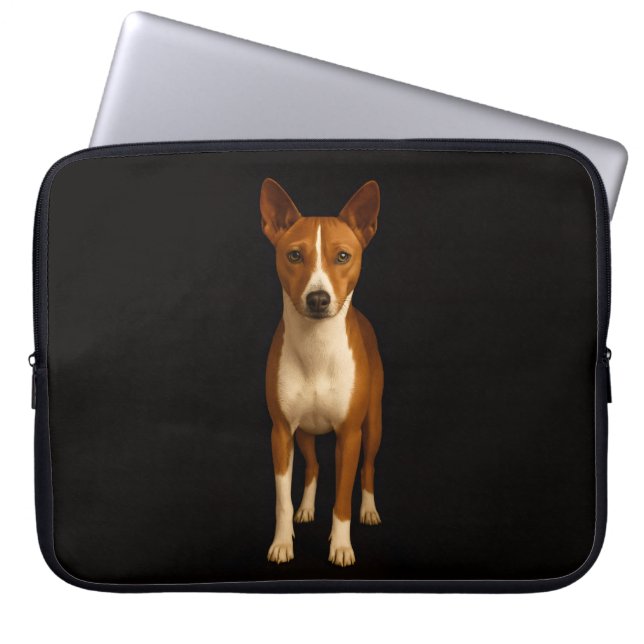 Black 4 Luxe Laptop Sleeve, Classy Basenji Dog Laptop Sleeve (Front)