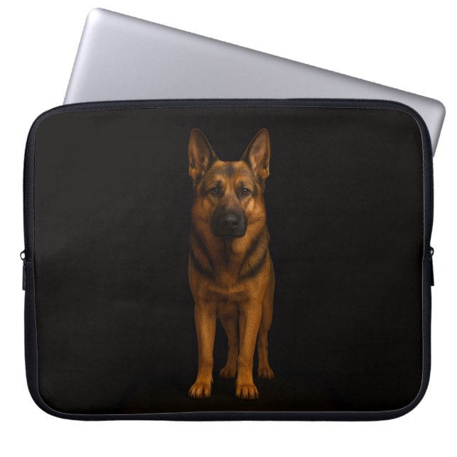Black 4 Luxe Laptop Sleeve, German Shepherd Dog Sleeve (Front)