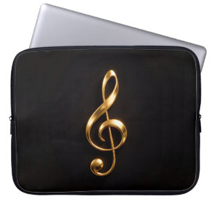 Black 4 Luxe Laptop Sleeve, Golden Treble Clef Sleeve