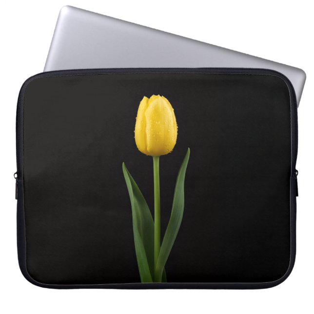 Black 4 Luxe Laptop Sleeve, Golden Yellow Tulip Laptop Sleeve (Front)