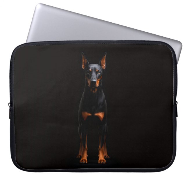 Black 4 Luxe Laptop Sleeve, Guardian Doberman Dog Laptop Sleeve (Front)