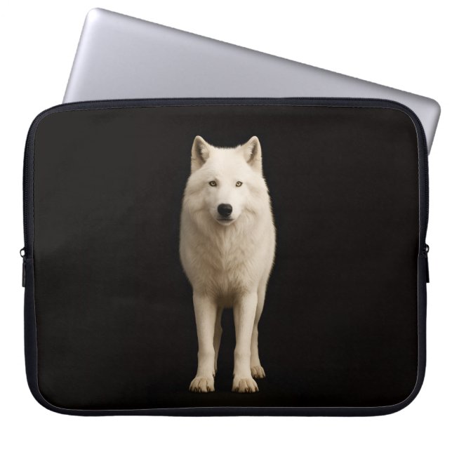 Black 4 Luxe Laptop Sleeve, Ivory Arctic Wolf Laptop Sleeve (Front)
