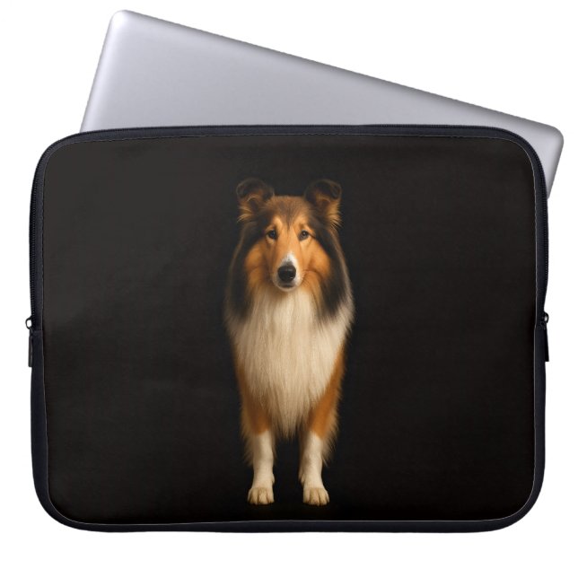 Black 4 Luxe Laptop Sleeve, Loyal Collie Dog Laptop Sleeve (Front)
