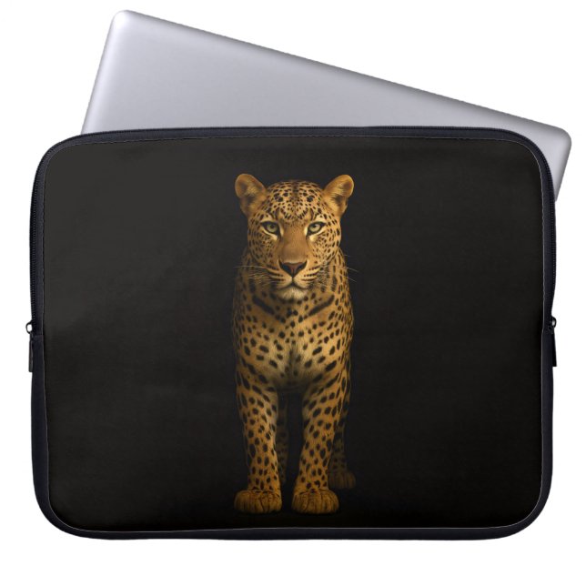 Black 4 Luxe Laptop Sleeve, Majestic Leopard Sleeve (Front)