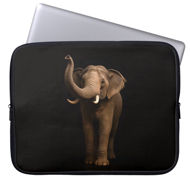Black 4 Luxe Laptop Sleeve, Mighty Elephant Sleeve (Front)