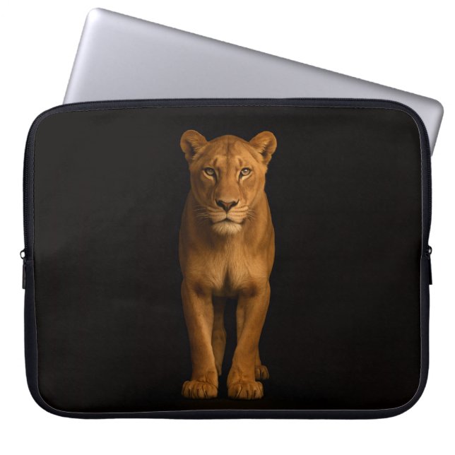 Black 4 Luxe Laptop Sleeve, Noble Lioness Laptop Sleeve (Front)