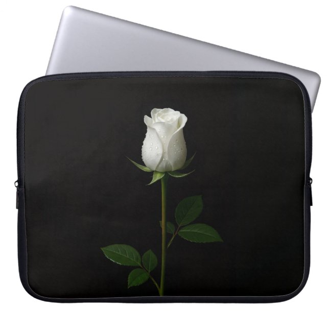Black 4 Luxe Laptop Sleeve, Pure White Rose Laptop Sleeve (Front)