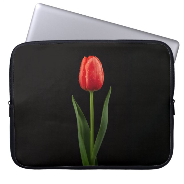 Black 4 Luxe Laptop Sleeve, Ruby Red Tulip Laptop Sleeve (Front)