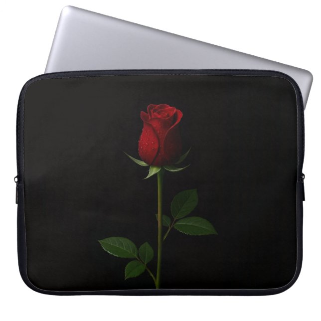 Black 4 Luxe Laptop Sleeve, Velvet Red Rose Laptop Sleeve (Front)