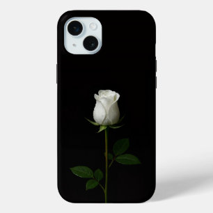 Black 4 Luxe, Pure White Rose iPhone 15 Plus Mini Case