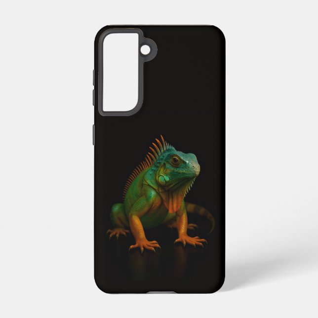 Black 4 Luxe Samsung Galaxy S21, Green Iguana S21 Case (Back)