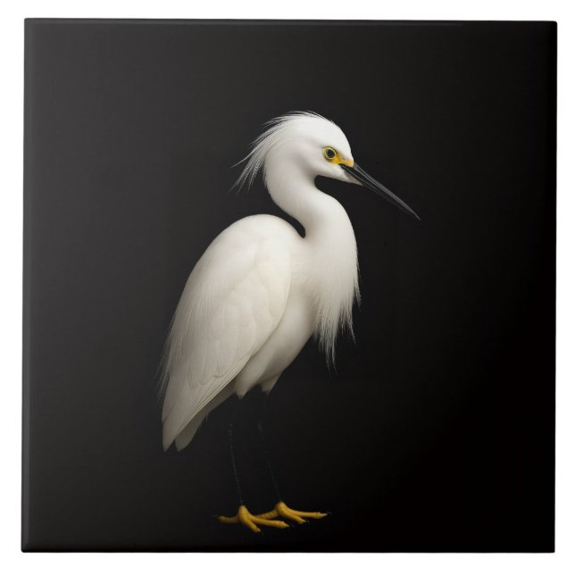 Black 4 Luxe Tile with Elegant Snowy Egret (Front)