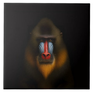 Black 4 Luxe Tile with Exotic Mandrill Monkey