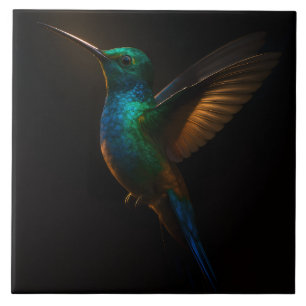 Black 4 Luxe Tile with Flying Hummingbird