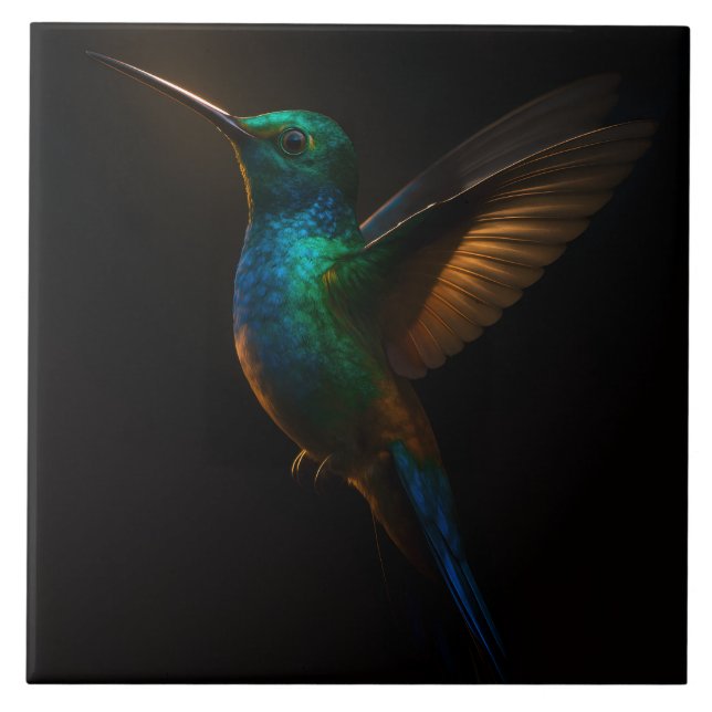 Black 4 Luxe Tile with Flying Hummingbird (Front)