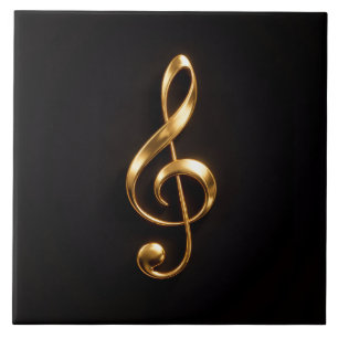 Black 4 Luxe Tile with Golden Treble Clef