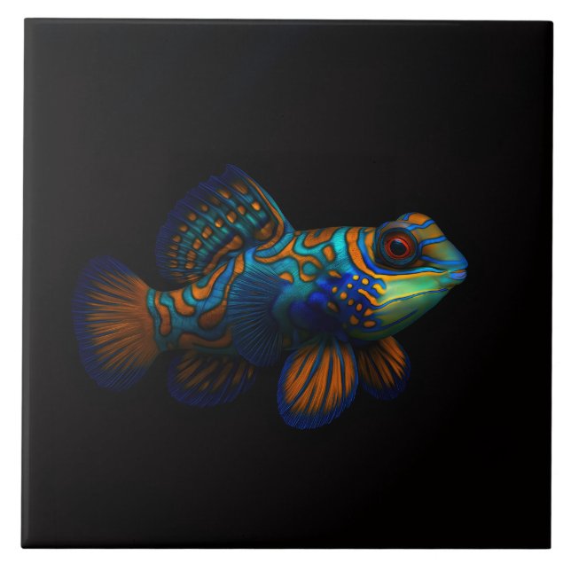 Black 4 Luxe Tile with Mandarin Dragonet Fish (Front)