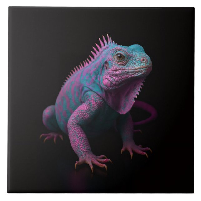 Black 4 Luxe Tile with Pink Tropical Iguana (Front)
