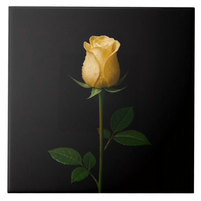 Black 4 Luxe Tile with Sunlit Yellow Rose (Front)
