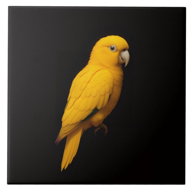 Black 4 Luxe Tile with Tropical Golden Parakeet (Front)