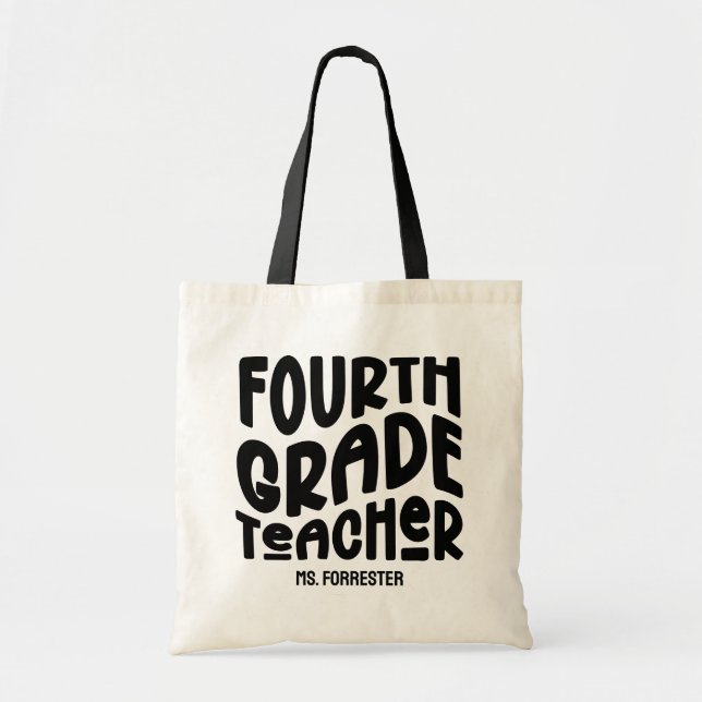 Black 4th Grade Teacher Appreciation  Tote Bag (Front)