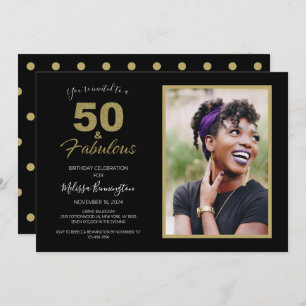Black 50 and Fabulous 50th Birthday Party Photo Invitation