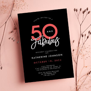 Black 50 and Fabulous Elegant 50th Birthday Invitation