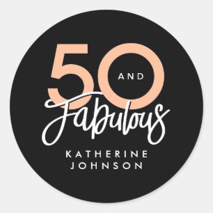 Black 50 and Fabulous Modern 50th Birthday  Classic Round Sticker