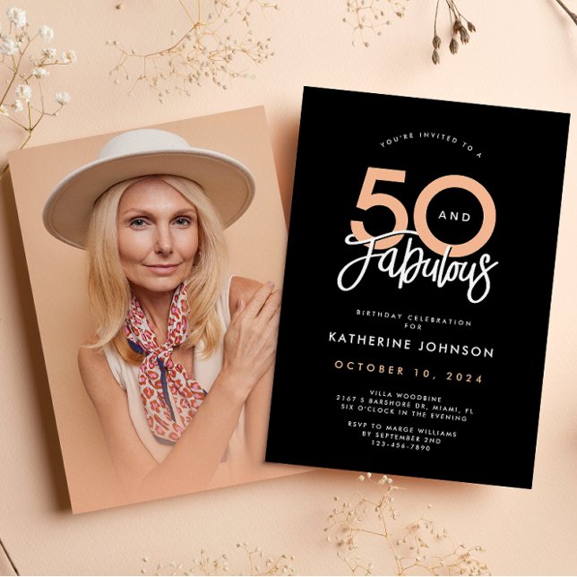 Black 50 & Fabulous 50th Birthday Party Invitation (Creator Uploaded)