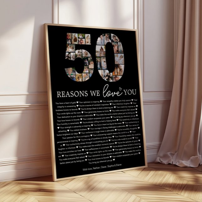 Black 50 Reasons We Love You Keepsake Gift Poster (Creator Uploaded)