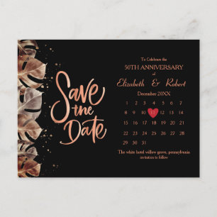 Black 50th Anniversary Luxury The Date Calendar Announcement Postcard
