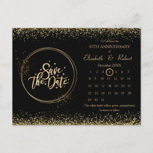 Black 50th Anniversary Wedding The Date Calendar Announcement Postcard